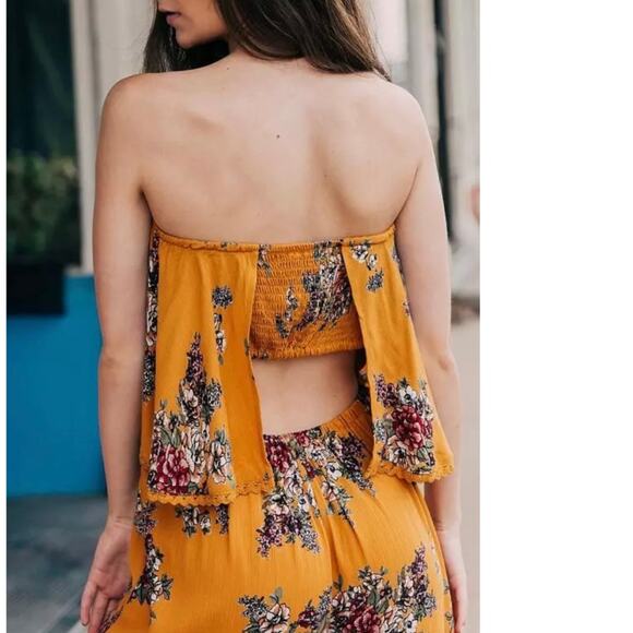 Angie Floral Tube Jumpsuit Romper – Gold Boho Style – Women’s Medium - Picture 1 of 7